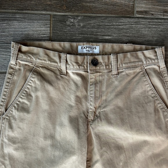 Express Mens Slim Fit Finn Chino Pants Tan Khaki Size 30 30 Casual Office - Picture 2 of 5